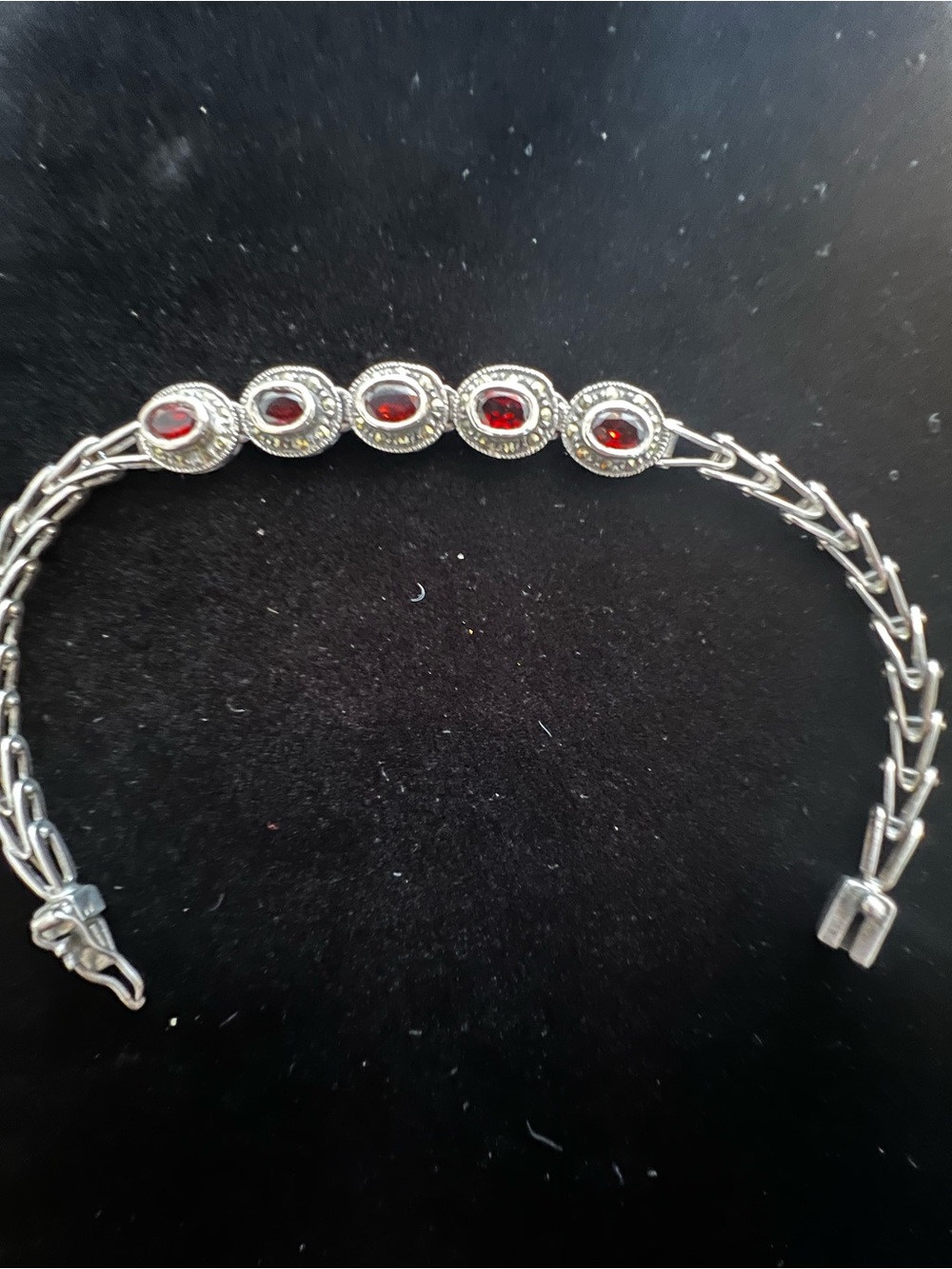 Vintage 925 Red Garnet Link Bracelet 7.5”